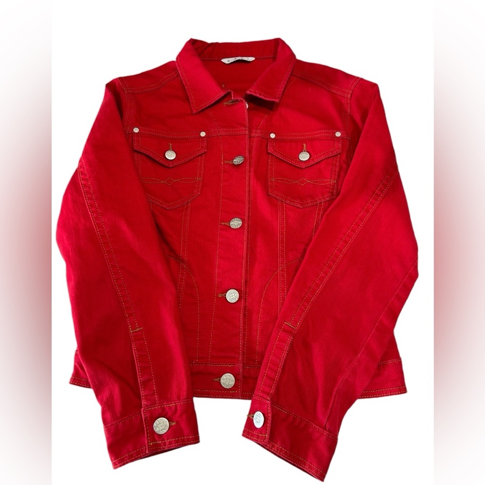 Cabi Red Jacket Size Medium Pockets Button Front Casual